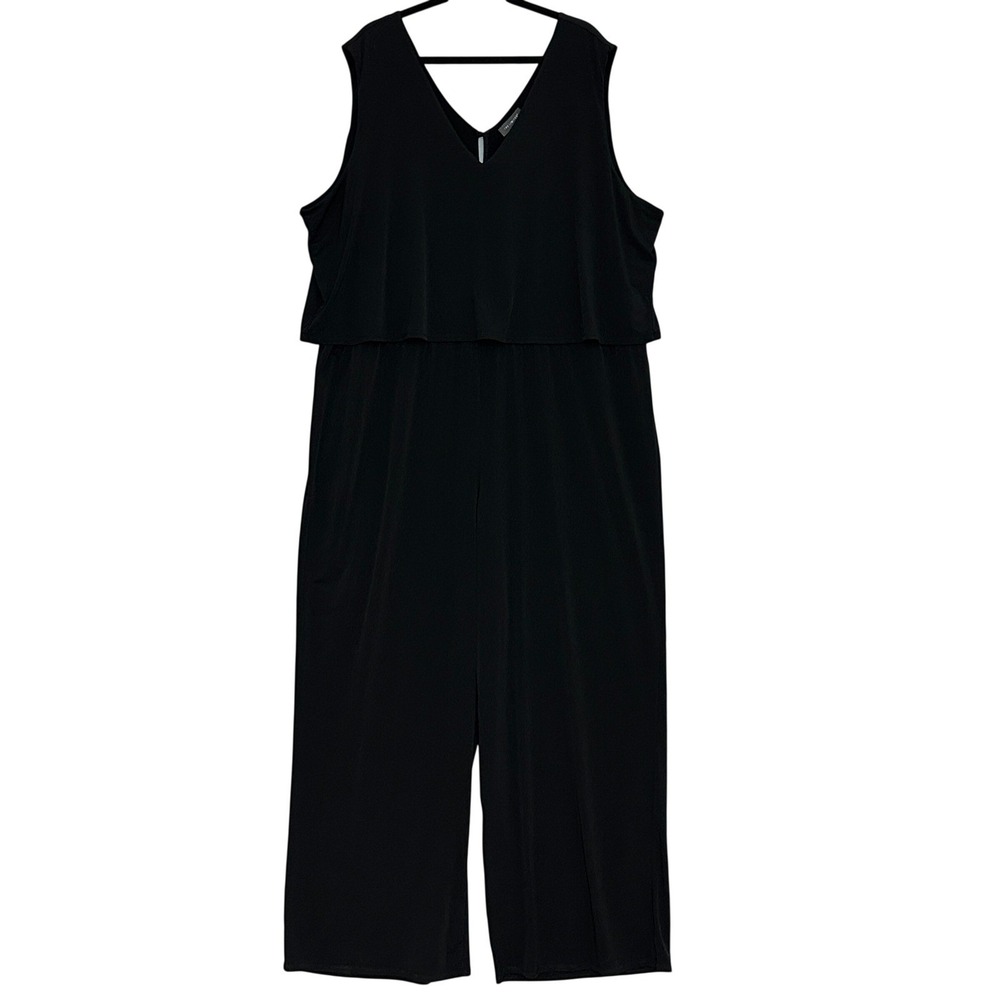 Limited Womens Jumpsuit Plus 3X Black V-Neck Overlay Wide Leg Comfort Chic NWT